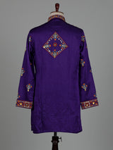 Deep purple raw silk men kurta suit