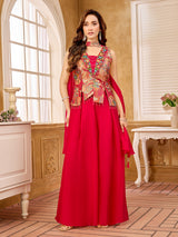 Rani pink brocade designer salwar suit with zardosi collar