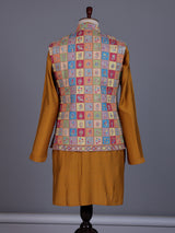 Rust orange silk mens waistcoat set with folk motif embellishments