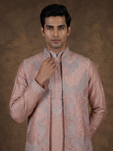 Onion pink botanical filigree raw silk men waistcoat set