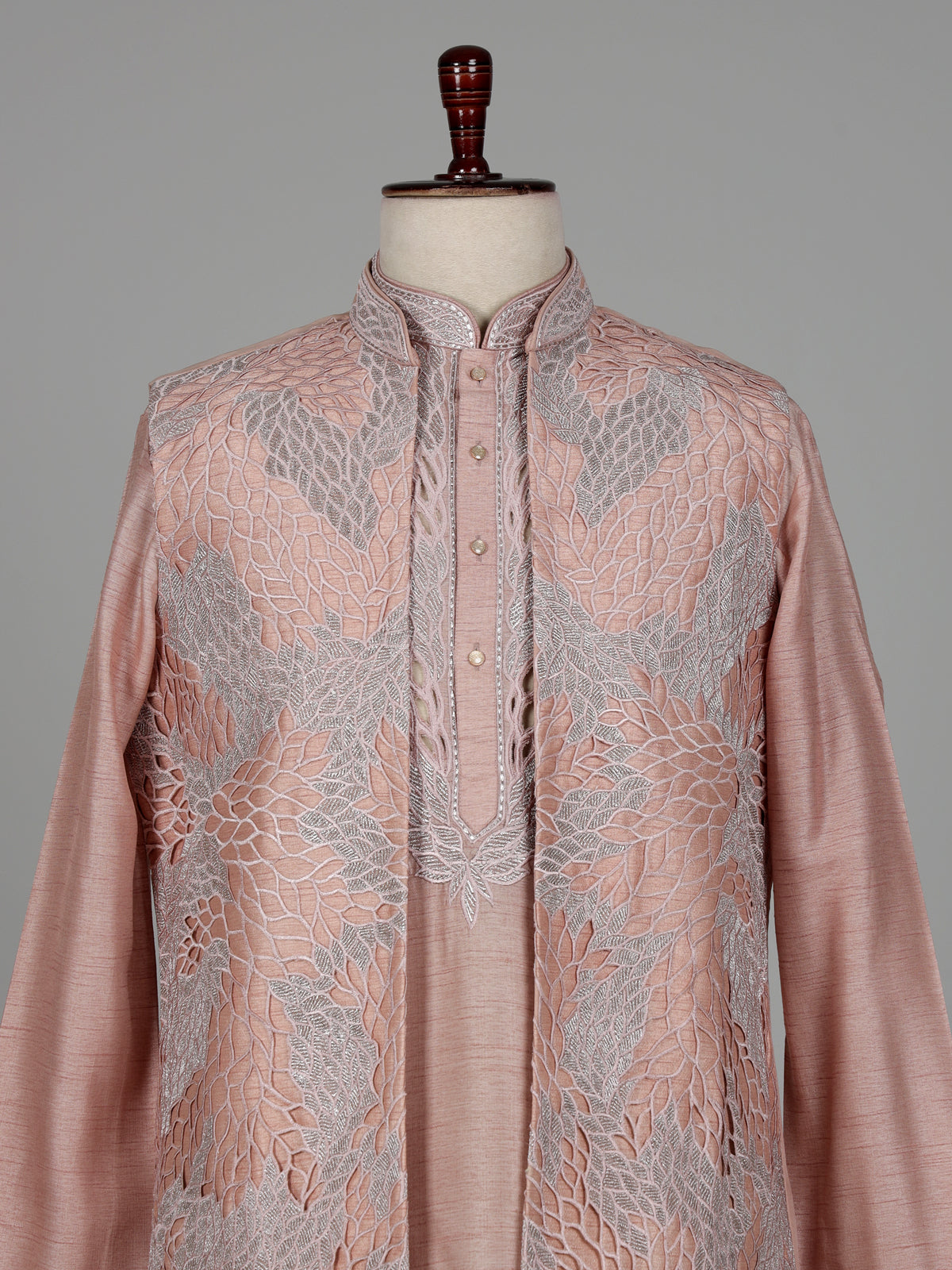 Onion pink botanical filigree raw silk men waistcoat set