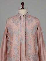 Onion pink botanical filigree raw silk men waistcoat set