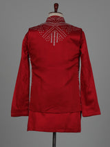 Dark red nehru jacket cotton linen men waistcoat set