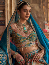 Rama blue patola inspired women bridal lehenga choli