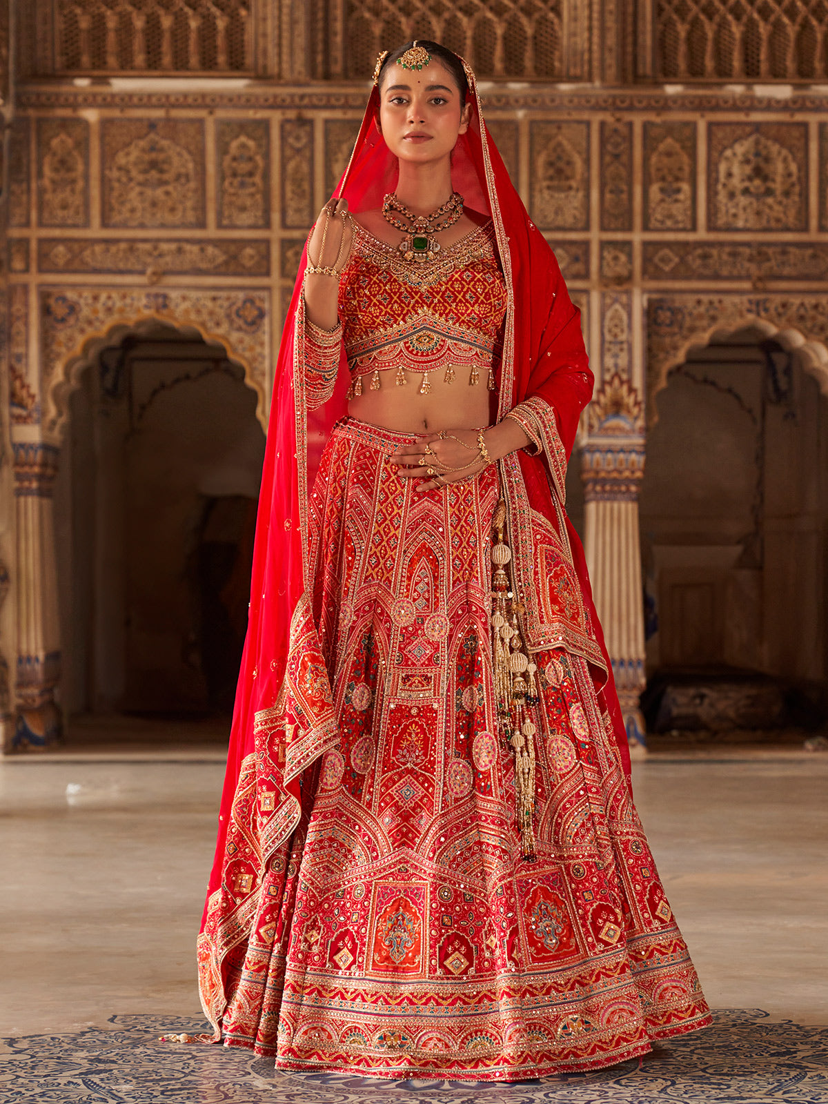 Rani pink mughal pattern women bridal lehenga choli