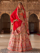 Red and white mughal women bridal lehenga choli