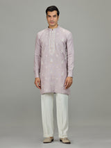 Lilac purple zardosi linen men kurta suit