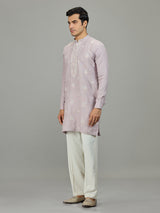 Lilac purple zardosi linen men kurta suit