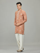 Rust peach royal botanical linen men kurta suit