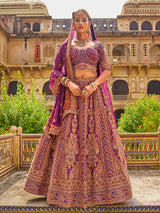 Purple mughal arch patterned women bridal lehenga choli