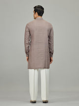 Grey botanical embroidered linen men kurta suit
