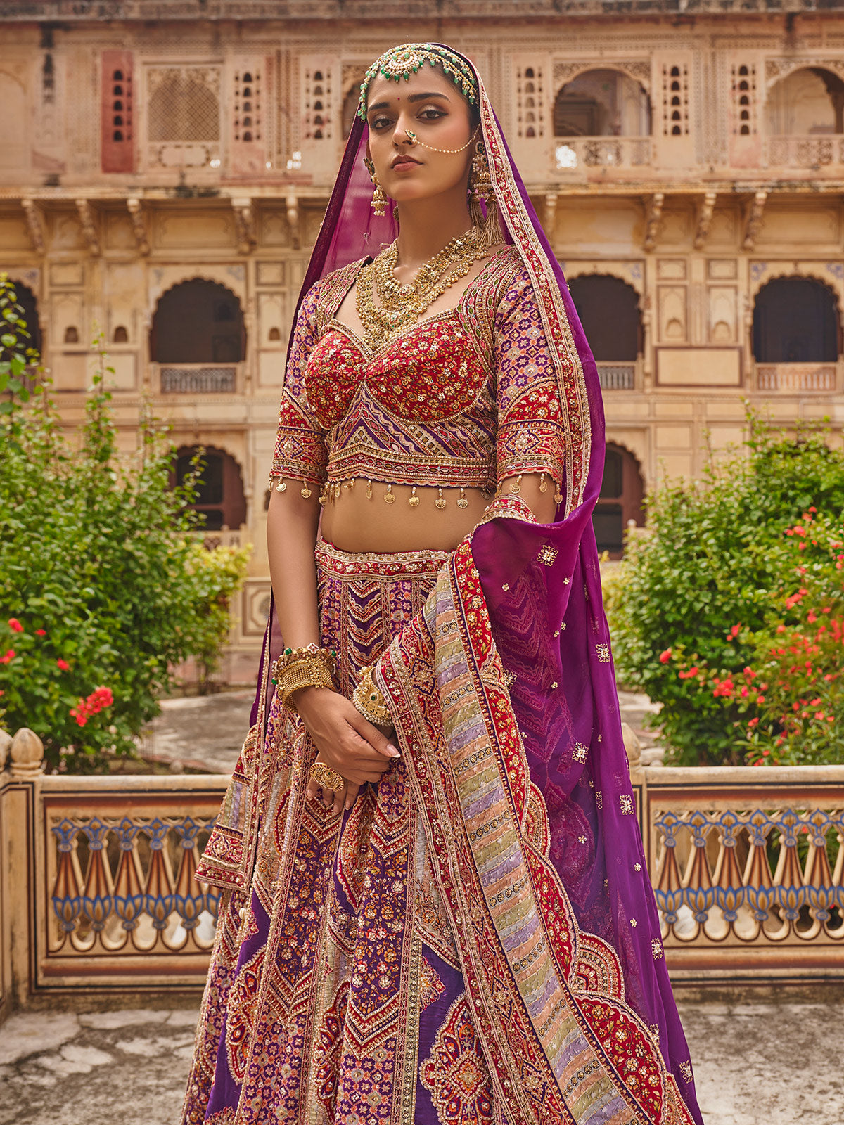 Purple structured mughal women bridal lehenga choli
