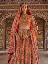 Orange mughal floral women bridal lehenga choli