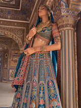 Teal blue floral mughal women bridal lehenga choli