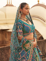Rama blue royal jharokha women bridal lehenga choli