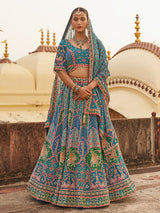 Rama blue royal jharokha women bridal lehenga choli