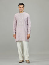 Lilac purple royal botanical linen men kurta suit