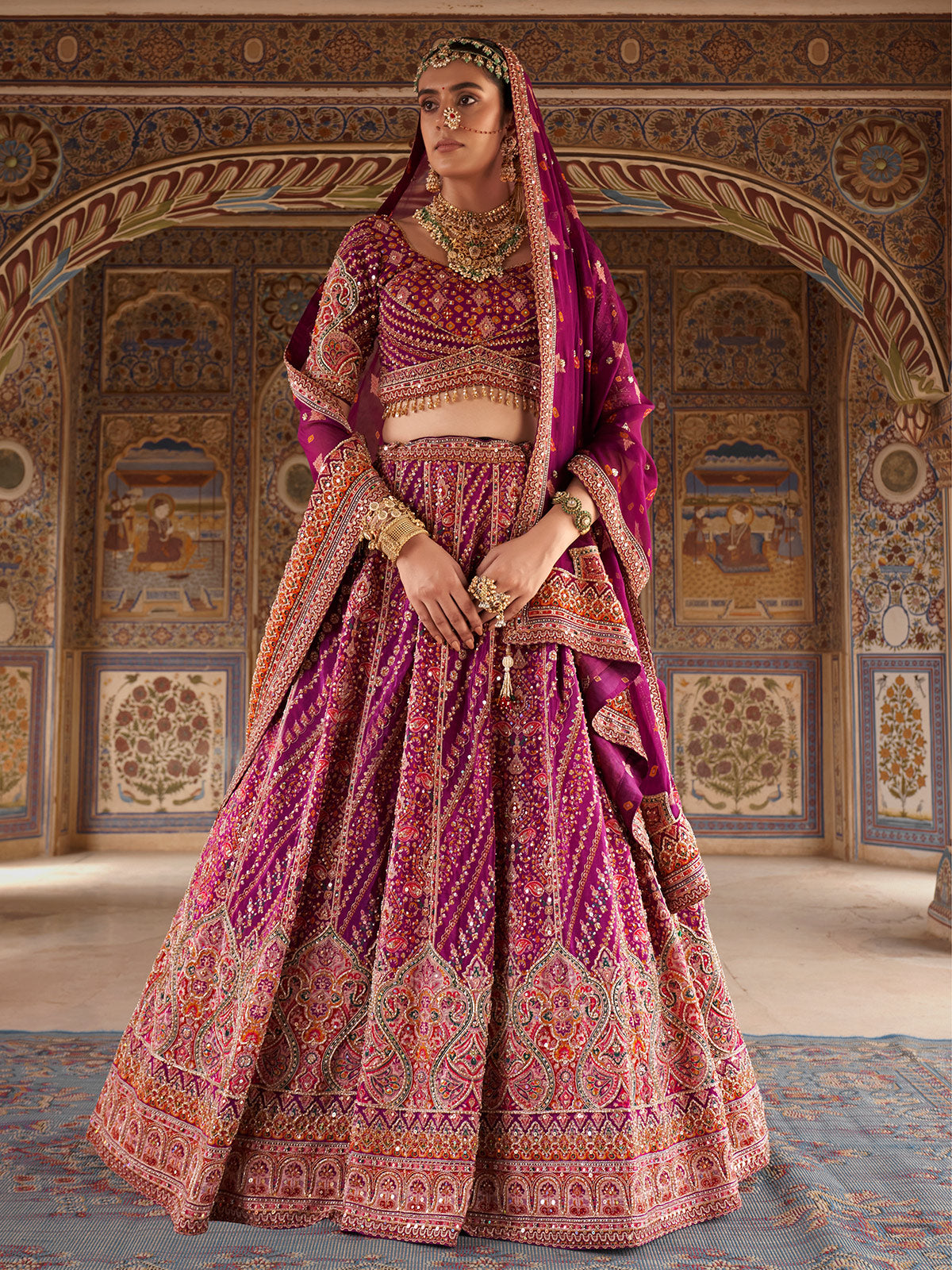 Deep magenta patola pattern women bridal lehenga choli