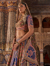 Rama blue mughal chevron women bridal lehenga choli