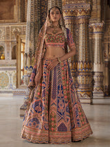 Rama blue mughal chevron women bridal lehenga choli