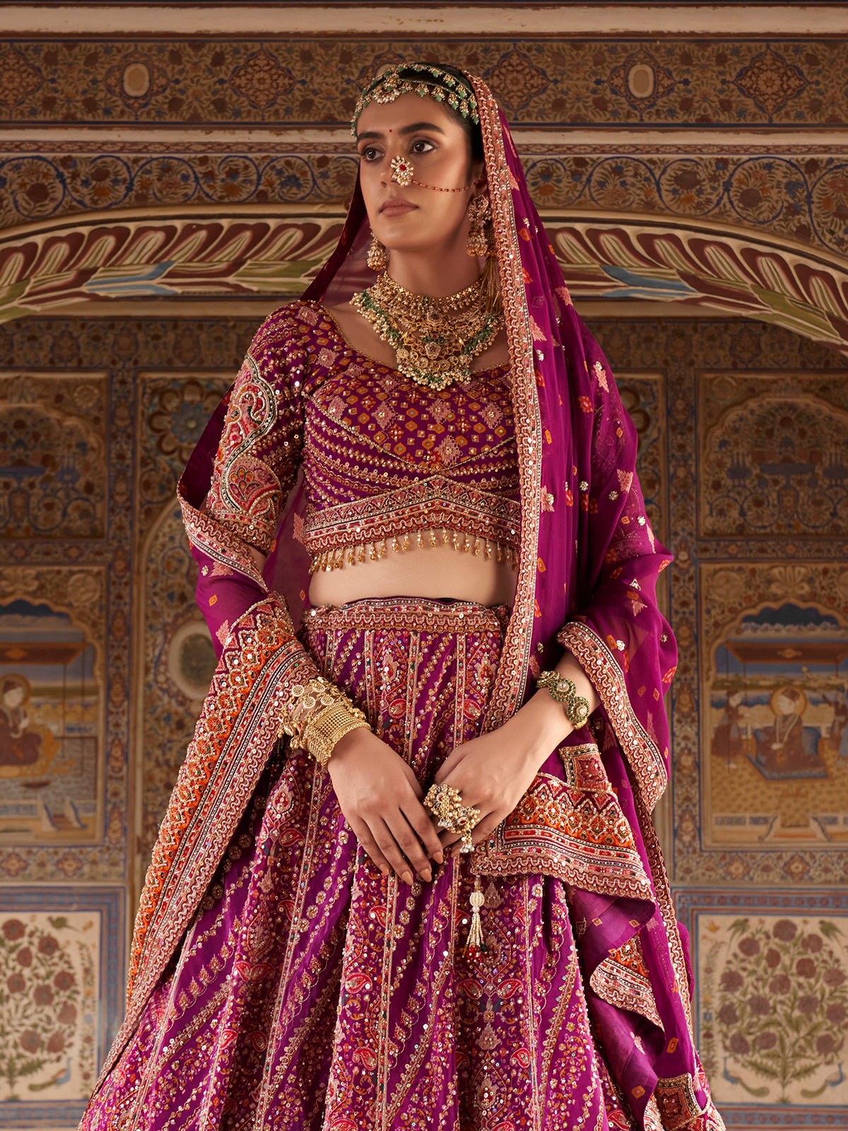 Deep magenta patola pattern women bridal lehenga choli