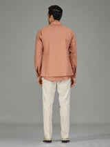Rust peach floral crest linen nehru jacket set