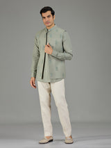 Pista green royal embroidered linen waistcoat set