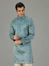 Pastel blue textured festive men kurta suit