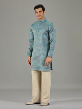 Pastel blue textured festive men kurta suit