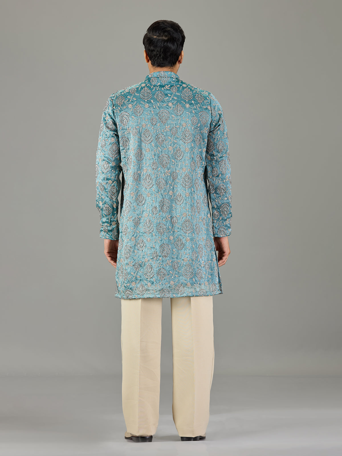 Pastel blue textured festive men kurta suit