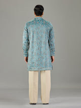 Pastel blue textured festive men kurta suit