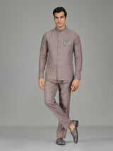 Dusty onion pink floral linen nehru jacket set