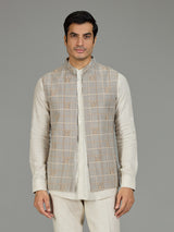 Grey textured grid linen waistcoat set