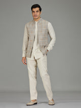 Grey textured grid linen waistcoat set