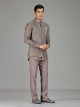 Stone grey linen nehru jacket set