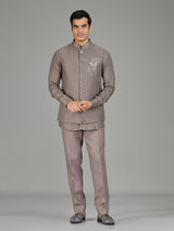 Stone grey linen nehru jacket set