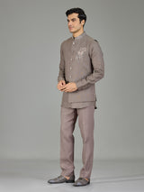 Stone grey linen nehru jacket set