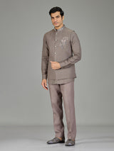 Stone grey linen nehru jacket set