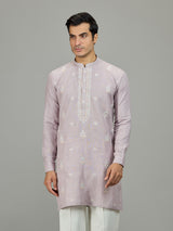 Lilac purple designer linen men kurta
