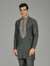 Green attractive floral linen men kurta