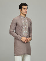 Grey stylish botanical linen men kurta