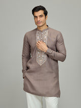 Grey stylish botanical linen men kurta