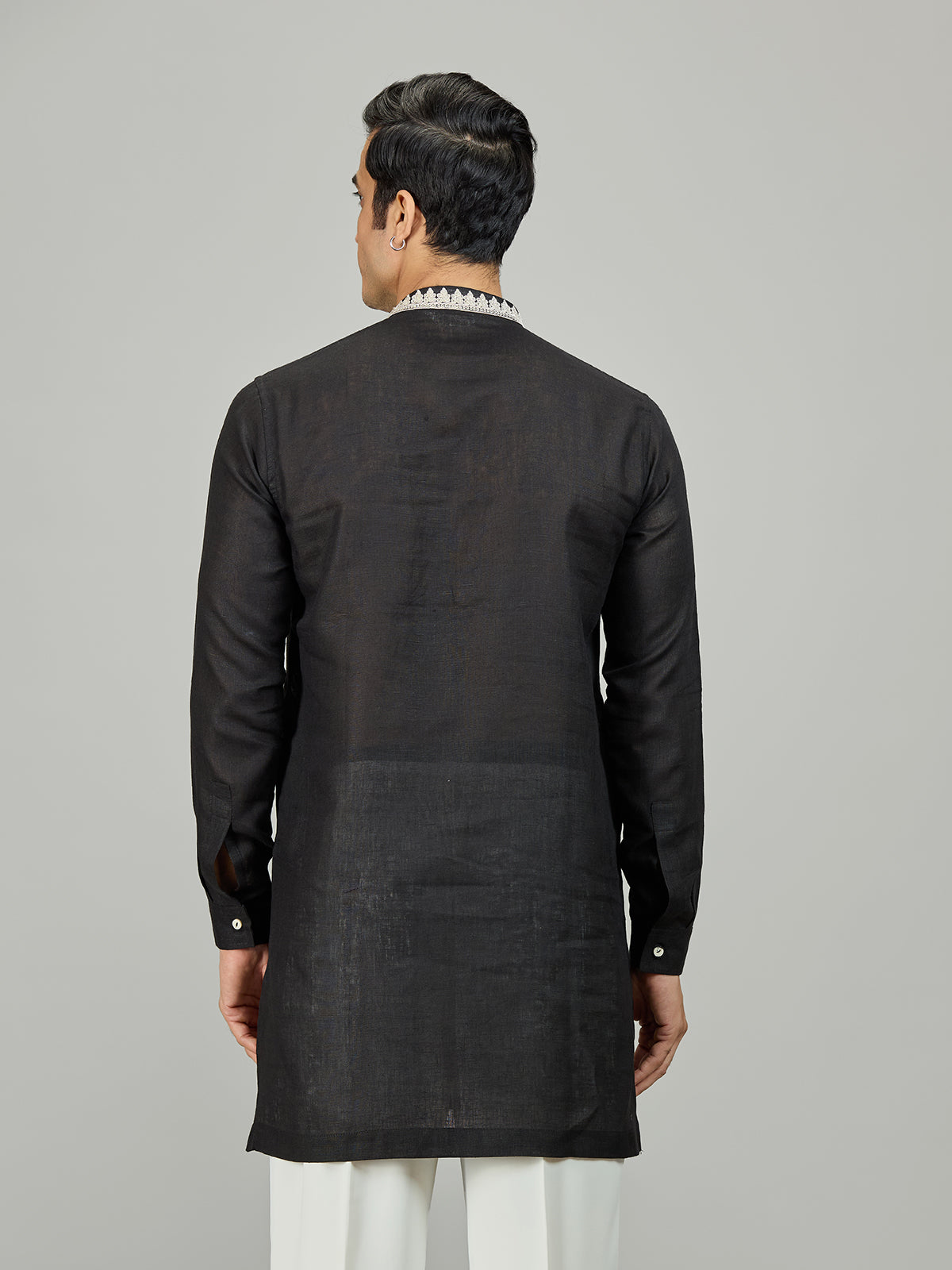 Black signature chikan zardosi linen men kurta