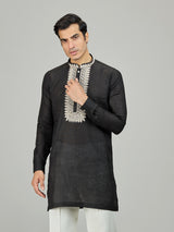 Black signature chikan zardosi linen men kurta