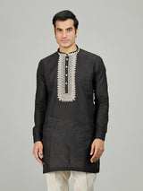 Black signature chikan zardosi linen men kurta