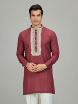 Maroon traditional zardosi linen men kurta