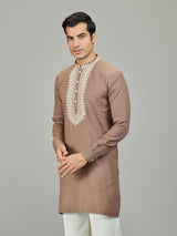 Brown heritage chikan linen men kurta