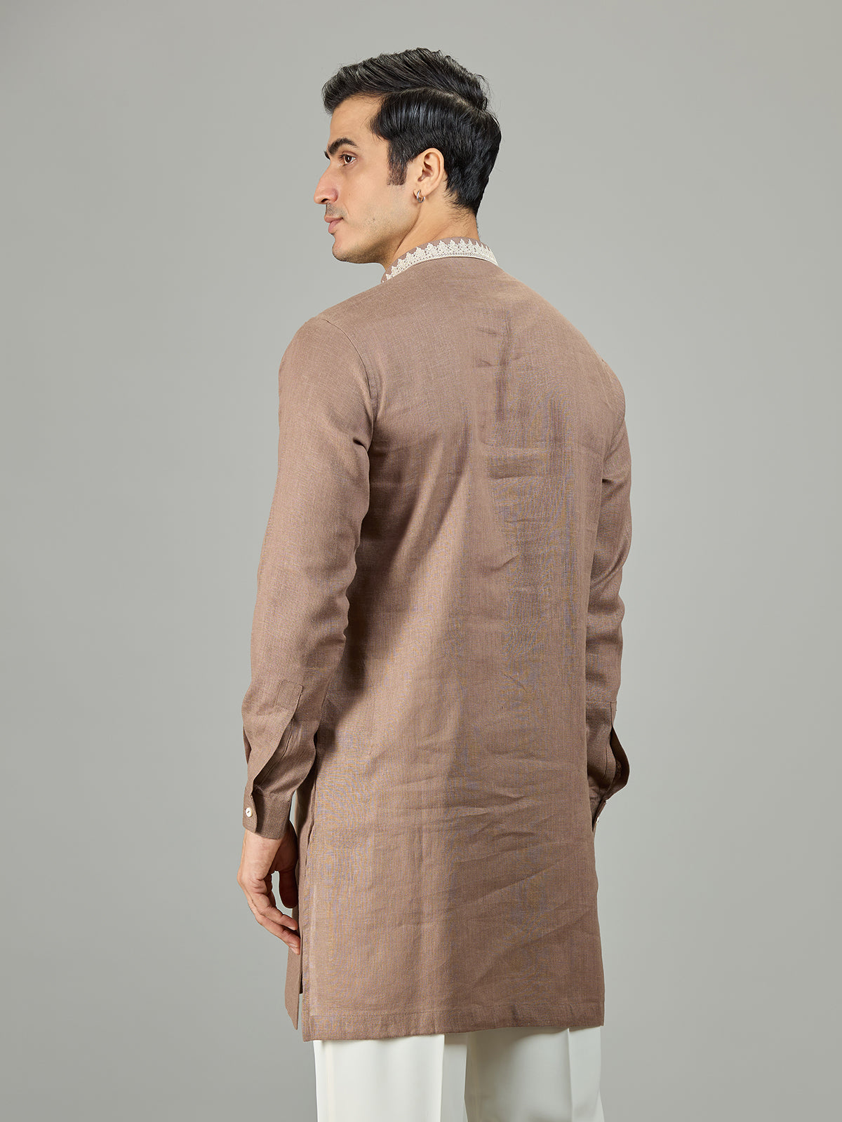 Brown heritage chikan linen men kurta