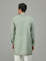 Pista green stylish zardosi linen men kurta