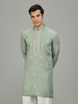 Pista green stylish zardosi linen men kurta